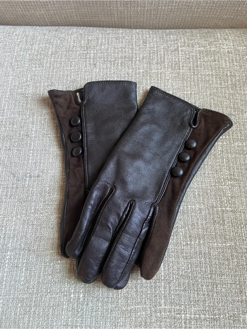 Merona Genuine Leather Gloves Brown Three-Button Knit Lined Driving Gloves